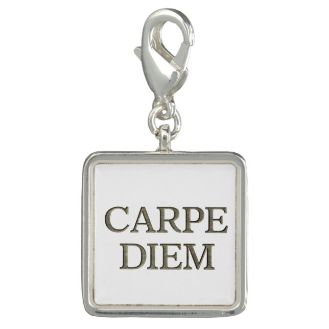 Carpe Diem white silver square charm (Front)