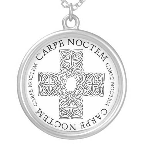 Carpe Noctem Celtic cross Silver Plated Necklace