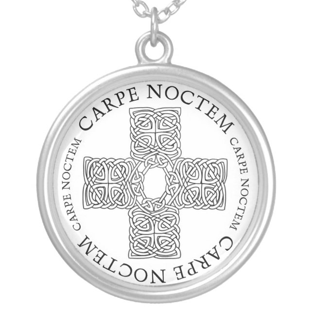 Carpe Noctem Celtic cross Silver Plated Necklace (Front)