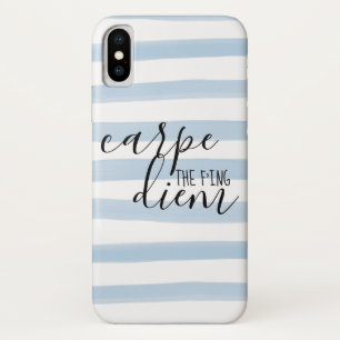Carpe the f'ing Diem Blue Stripe Pattern iPhone X Case