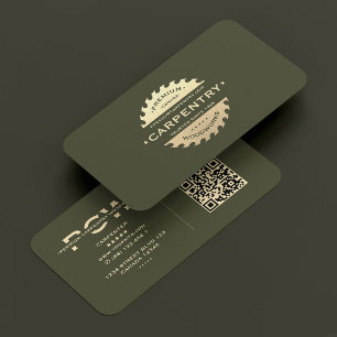 Carpenter Army Green Gold Saw Modern Business Card