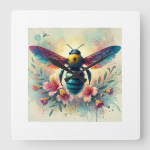 Carpenter bee peacock 210924AREF130 - Watercolor Square Wall Clock