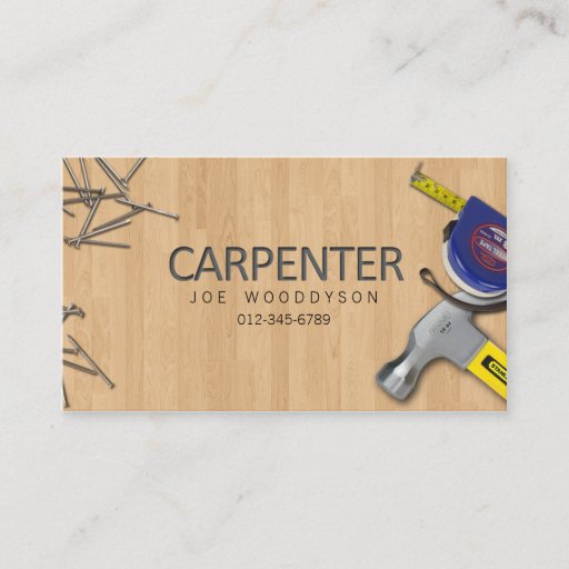 Customizable Carpenter Business Card Hammer Measure Tape Nails