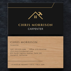 Carpenter Carpentry Black Gold Construction Business Card
