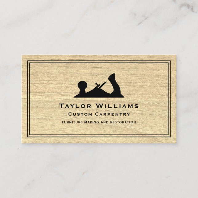 Carpenter Carpentry Rustic Wood Wooden Hand Plane Business Card (Front)