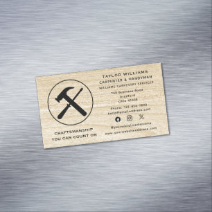 Carpenter Carpentry Rustic Wooden Fun Social Media Business Card Magnet