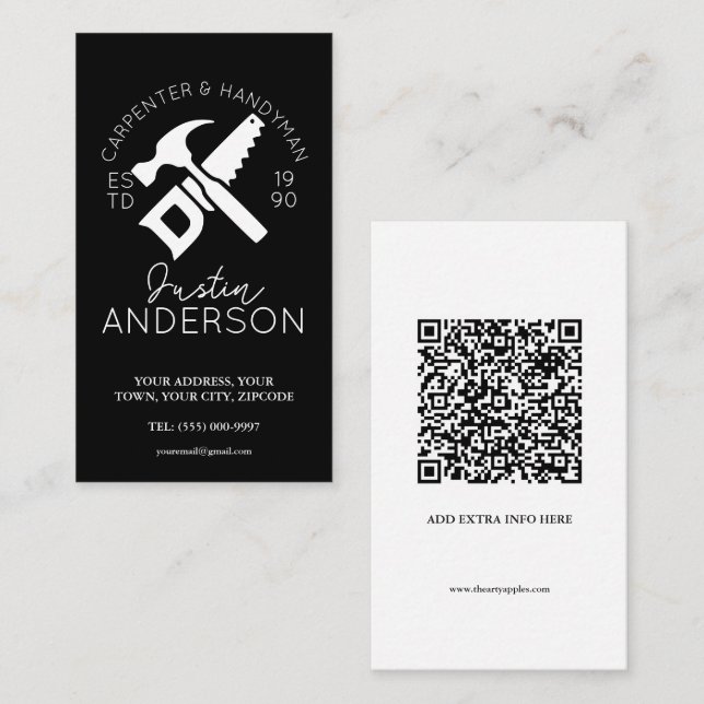 Carpenter carpentry services small business joiner card (Front/Back)