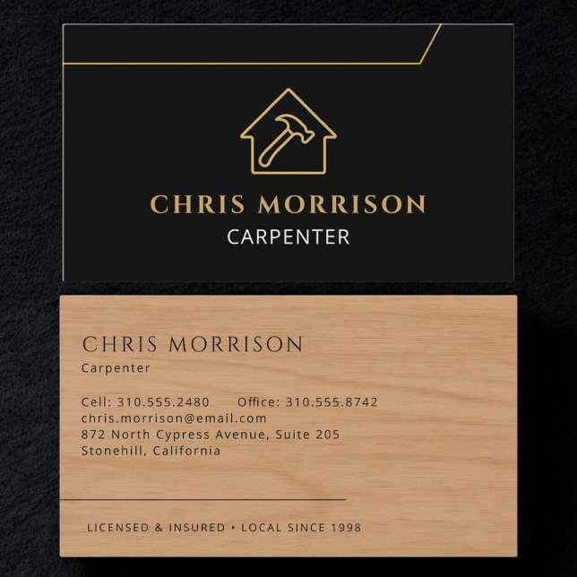Carpenter Carpentry Wood Black Gold Business Card (Creator Uploaded)