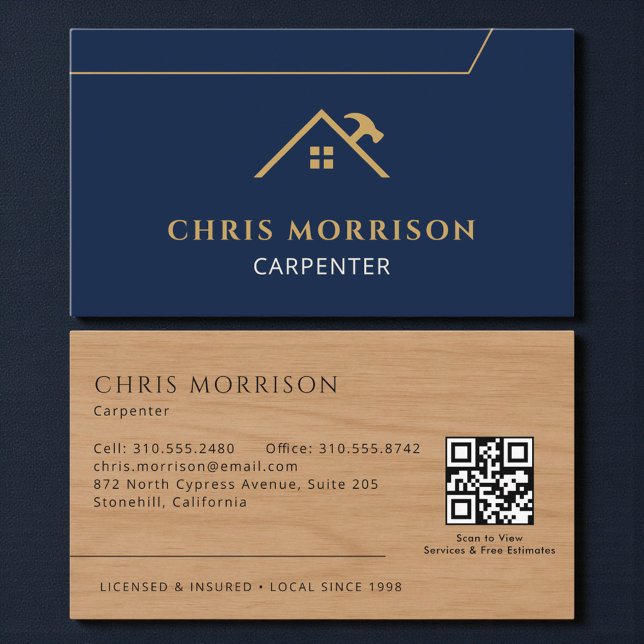 Carpenter Carpentry Wood Construction QR Code Business Card (Creator Uploaded)