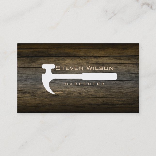 Carpenter Construction Professional Tool Wood Business Card (Front)