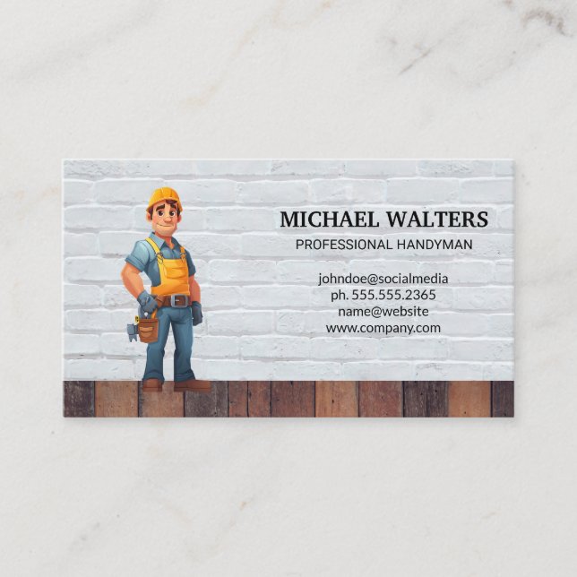 Carpenter Construction Worker | Bricks Wood Business Card (Front)