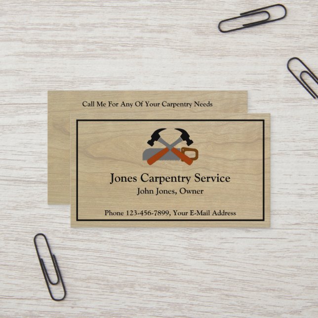 Carpenter Contractor Construction Business Card (Front/Back In Situ)