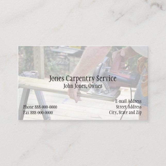 Carpenter Contractor Construction Business Card (Front)