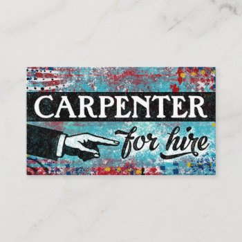 Carpenter For Hire Business Cards - Blue Red by NeatBusinessCards at Zazzle