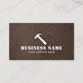 Carpenter Hammer Logo Professional Leather Texture Business Card by cardfactory at Zazzle
