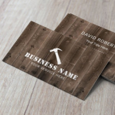 Carpenter Hammer Logo Rustic Wood Background Business Card at Zazzle