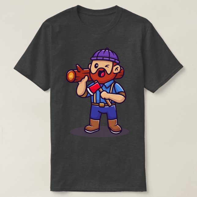 Carpenter Holding Ax And Wood Cartoon T-Shirt (Design Front)