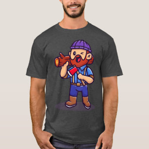 Carpenter Holding Ax And Wood Cartoon T-Shirt
