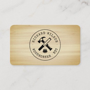 Carpenter Logo Rustic Wood Grain Look Professional Business Card by moodii at Zazzle