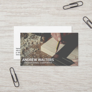 Carpenter Measuring a Cut of Wood Business Card
