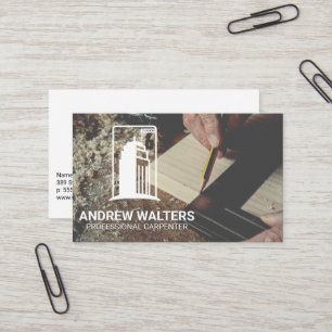 Carpenter Measuring a Cut of Wood Construction Business Card