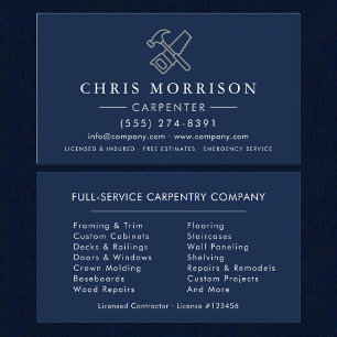 Carpenter Navy Blue Silver Business Card