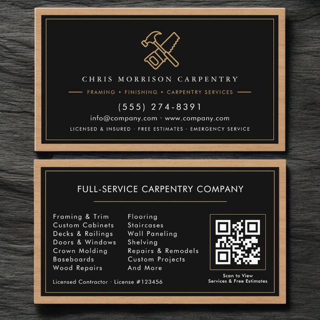 Carpenter QR Code Carpentry Services  Business Card (Creator Uploaded)