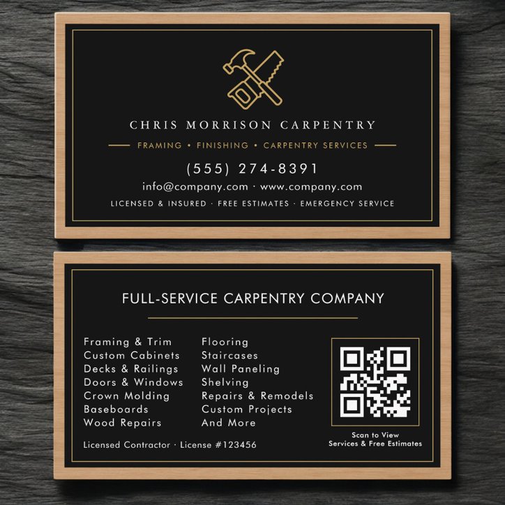 Carpenter QR Code Carpentry Services Business Card