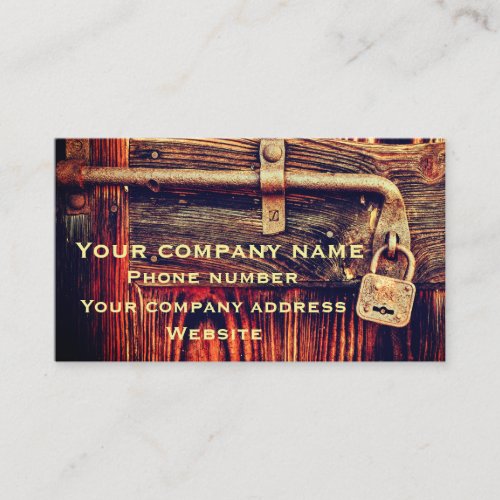 Carpenter Rustic wood antique brass lock Business Card