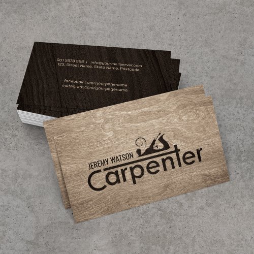 Carpenter services cool logo text with planer business card