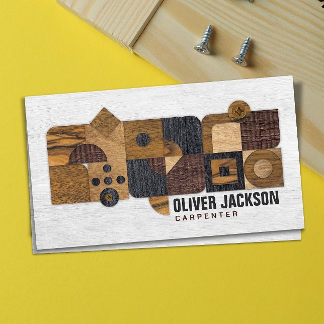 Carpenter services geometric wooden collage business card (Creator Uploaded)