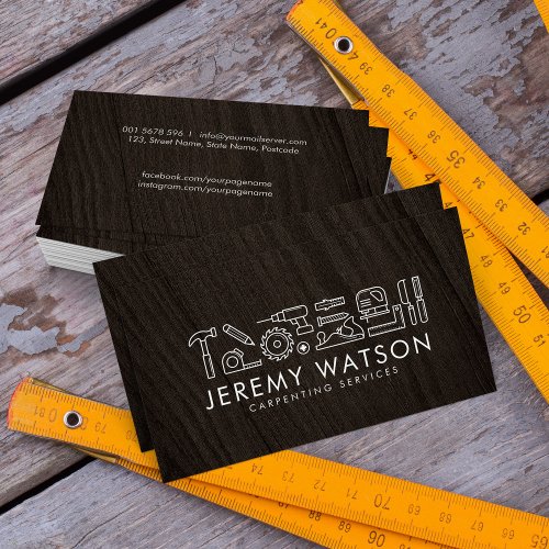 Carpenter services icons business card
