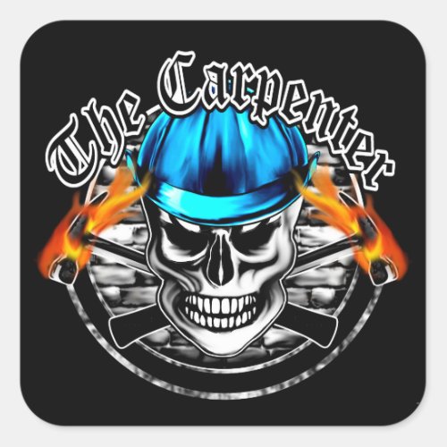 Carpenter Skull and Blue Hard Hat Square Sticker