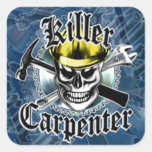 Carpenter Skull with Yellow Hard Killer Carpenter Square Sticker