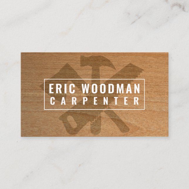Carpenter tools faux wood texture  business card (Front)