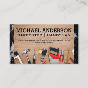 Carpenter Tools on Table   General Contractor Business Card