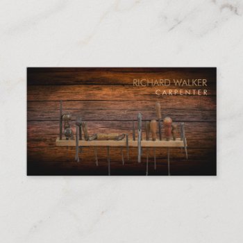 Carpenter Tools  Rustic Wood Professional Business Card by tsrao100 at Zazzle
