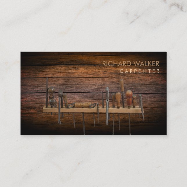 Carpenter Tools  Rustic Wood Professional Business Card (Front)