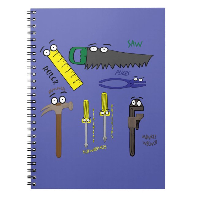 Carpenter Tools Whimsical Cartoon Art Notebook (Front)
