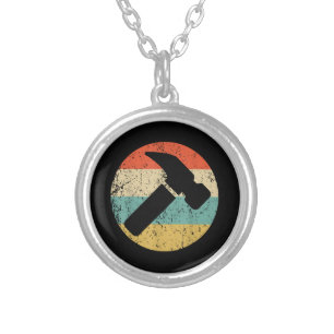 Carpenter Vintage Retro Hammer Silver Plated Necklace