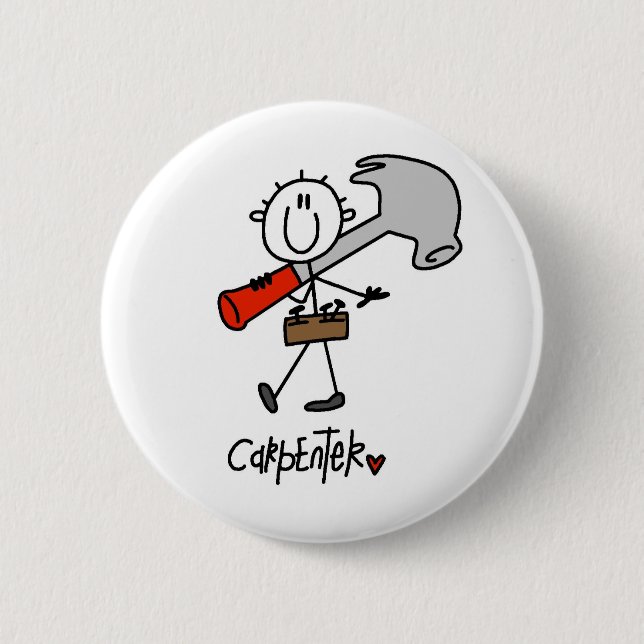 Carpenter With Hammer Pinback Button (Front)