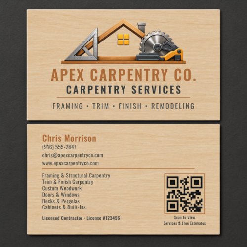 Carpenter Wood QR Code Professional Business Card