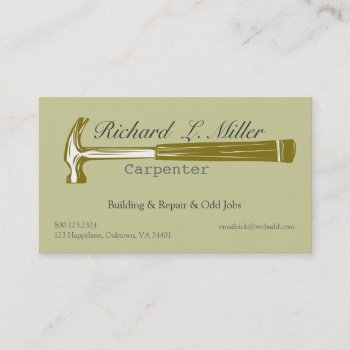 Carpenter Woodwork Wood Hammer Cosntruction Business Card by 911business at Zazzle