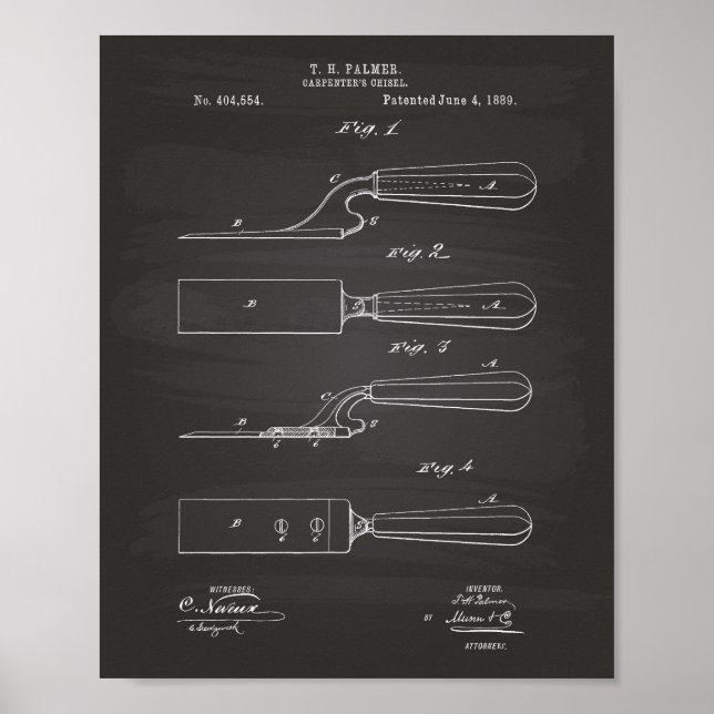 Carpenter's Chisel 1889 Patent Art Chalkboard Poster (Front)