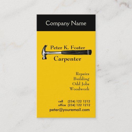 Carpenter's Hammer  Repair Services Business Card Template