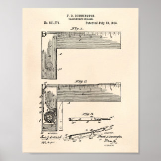 Carpenter's Square 1893 Patent Art Old Peper Poster