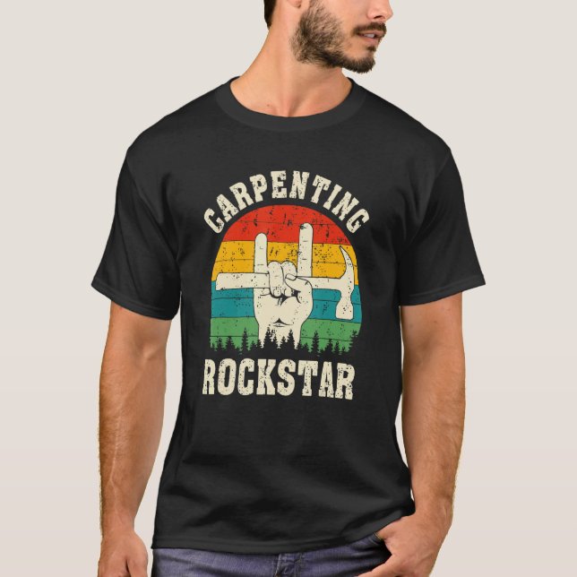 Carpenting Rockstar, Funny Carpenter Dad, Retro Wo T-Shirt (Front)