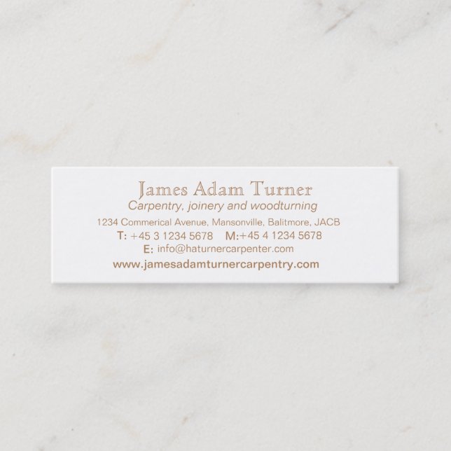 Carpentry carpenter wood slim business card (Front)