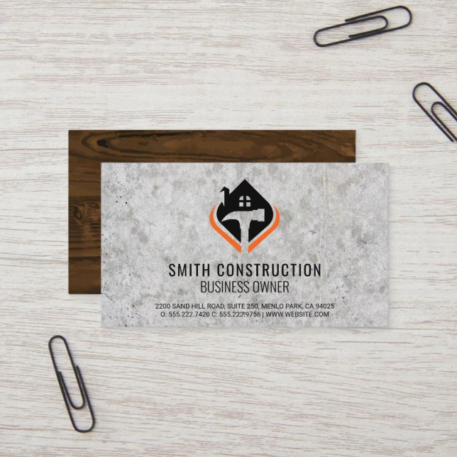 Carpentry Logo | Concrete Wood Business Card (Front/Back In Situ)