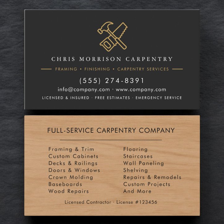 Carpentry Service Wood Hammer Saw Business Card